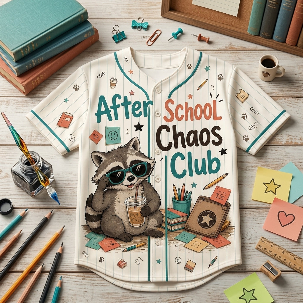 Personalized Feral Teachers Club Baseball Jersey - Custom Name After School Chaos Club Raccoon Teacher Gift