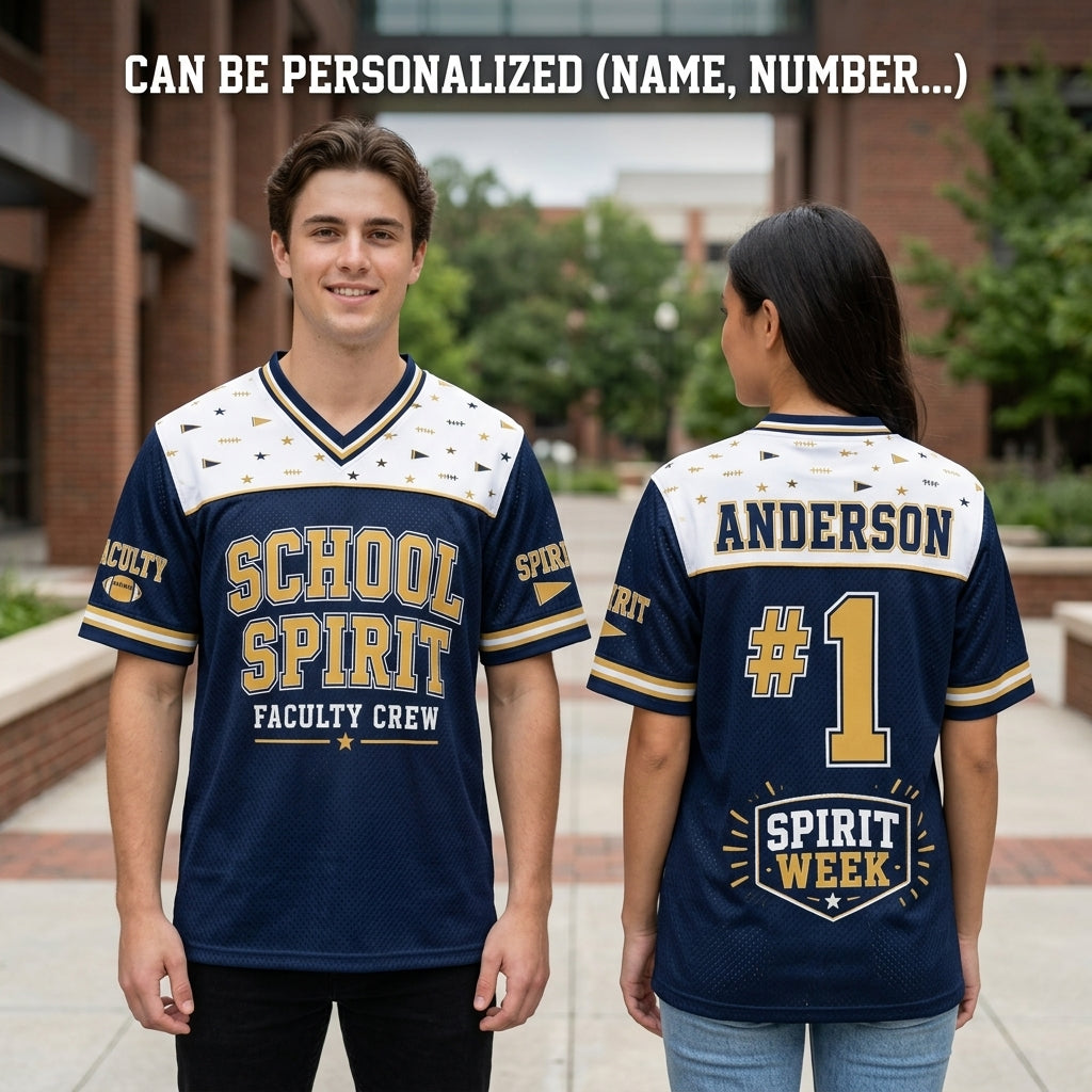 Personalized School Spirit Faculty Crew Football Jersey - Custom Name & Number Mesh Sportswear