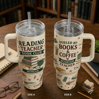 Personalized Reading Teacher Book Club 40oz Tumbler with Handle, Custom Bookish Gift for Teachers