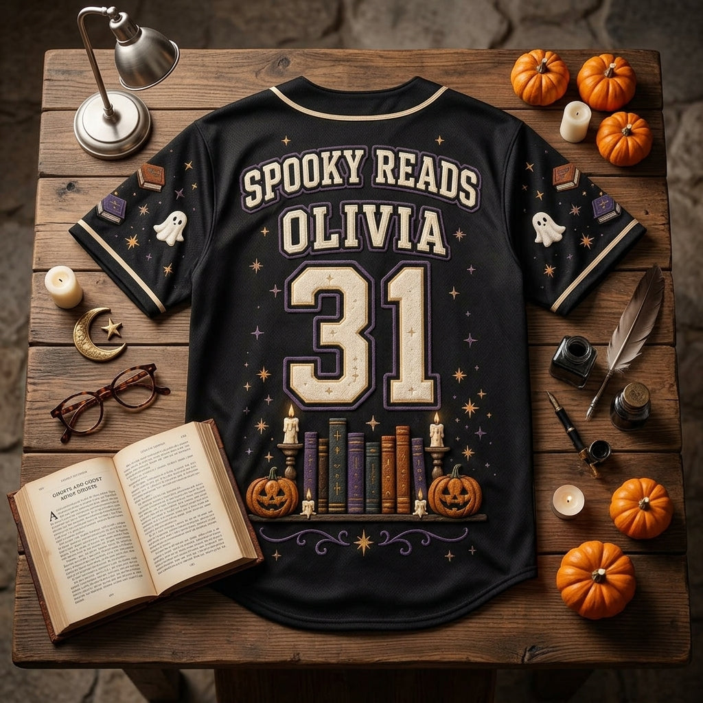 Personalized Ghost Book Club Baseball Jersey - Custom Name & Number Spooky Reads Halloween Shirt for Book Lovers