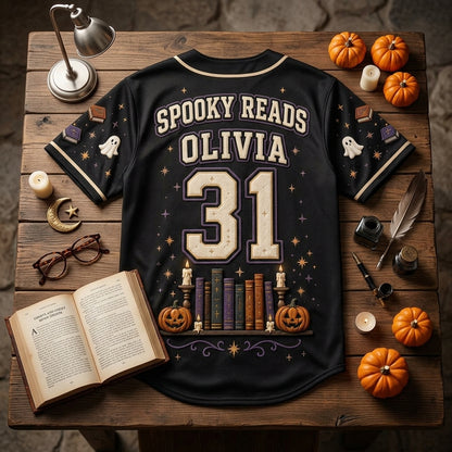 Personalized Ghost Book Club Baseball Jersey - Custom Name & Number Spooky Reads Halloween Shirt for Book Lovers