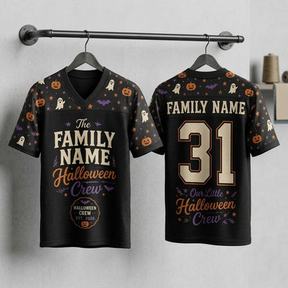Personalized Family Name Halloween Crew Football Jersey - Custom Spooky Team Shirt