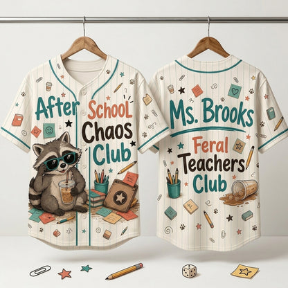 Personalized Feral Teachers Club Baseball Jersey - Custom Name After School Chaos Club Raccoon Teacher Gift