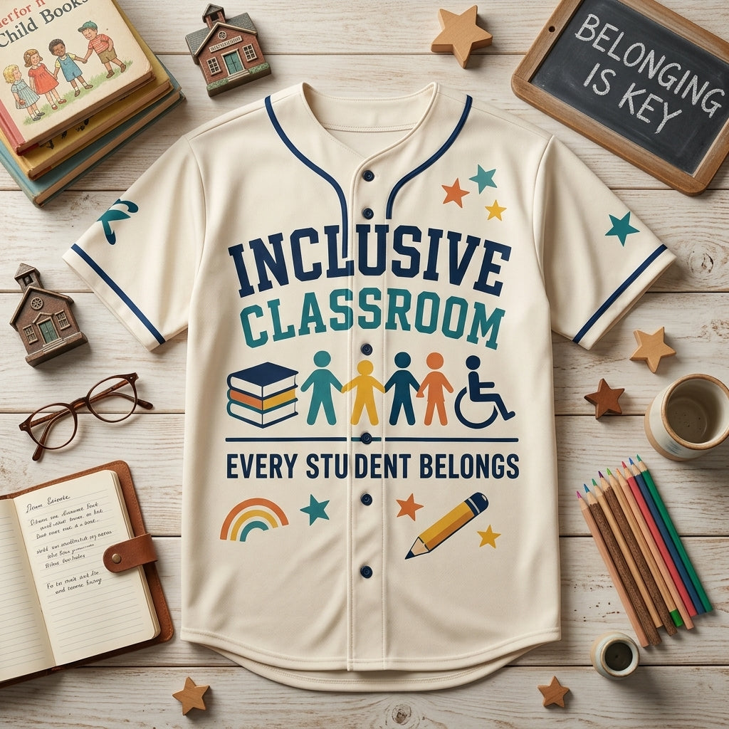 Personalized Inclusive Classroom Baseball Jersey - Custom Teacher Gift Every Student Belongs Design