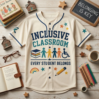 Personalized Inclusive Classroom Baseball Jersey - Custom Teacher Gift Every Student Belongs Design