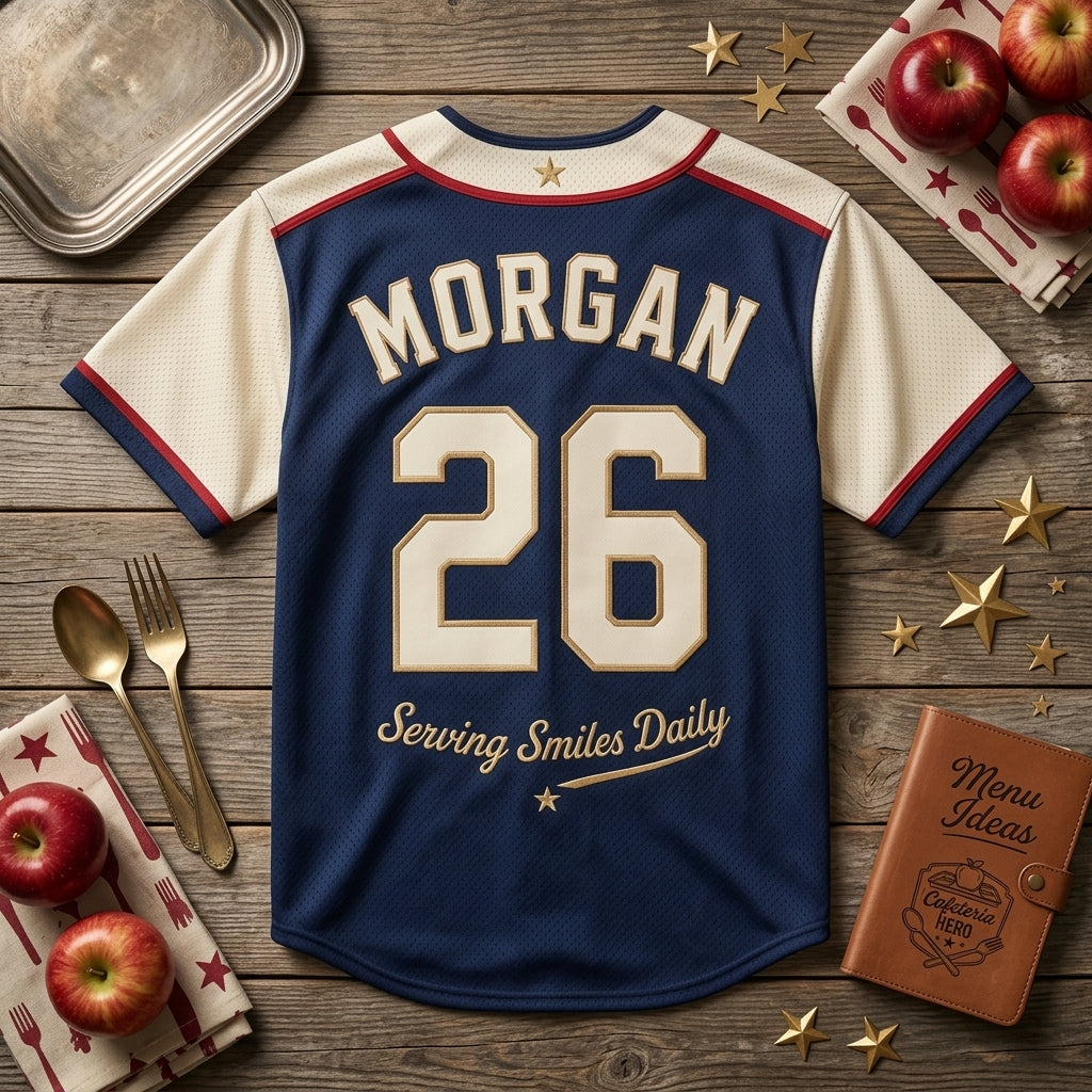 Personalized Cafeteria Hero Squad Baseball Jersey - Custom Name and Number School Staff Gift
