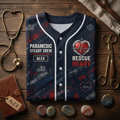 Personalized Paramedic Steady Crew Baseball Jersey - Custom Name First Responder Gift - Rescue Heart Uniform