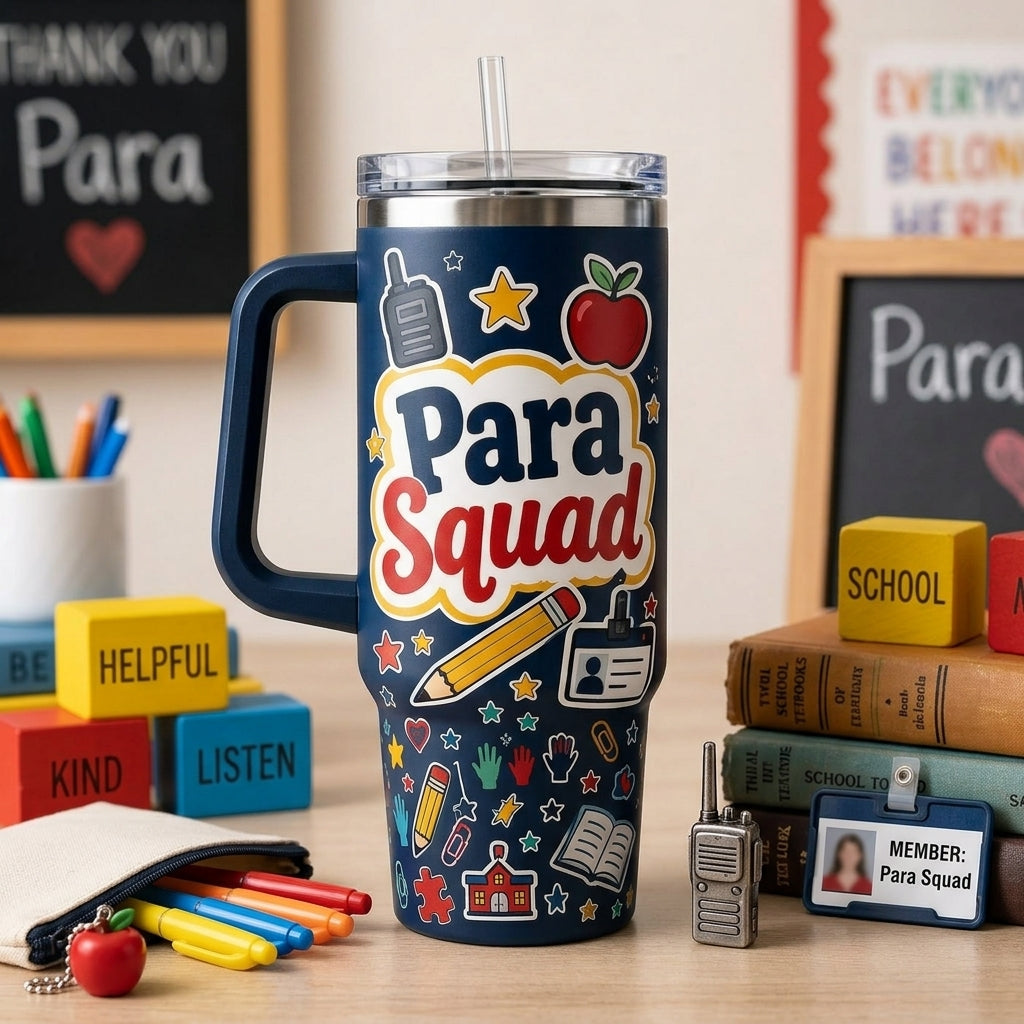 Personalized Para Squad 40oz Tumbler with Handle - Custom Name Paraprofessional Appreciation Gift