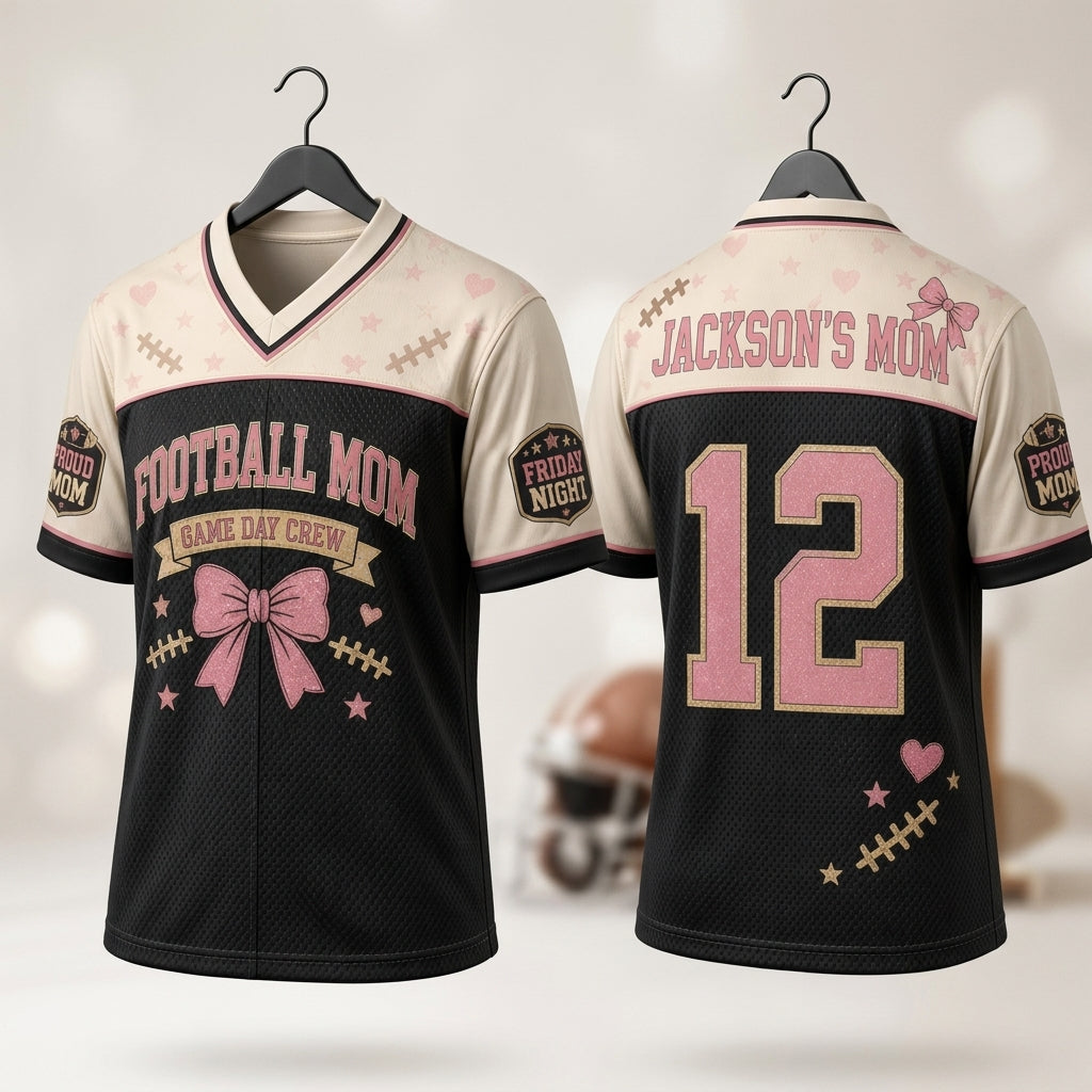 Personalized Football Mom Jersey Custom Name and Number Game Day Crew Mesh Shirt for Women