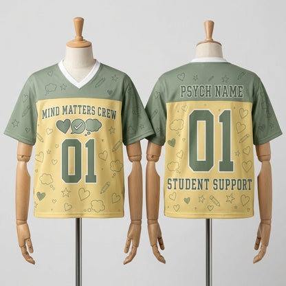 Personalized School Psychologist Mesh Football Jersey - Custom Mind Matters Crew Student Support Shirt