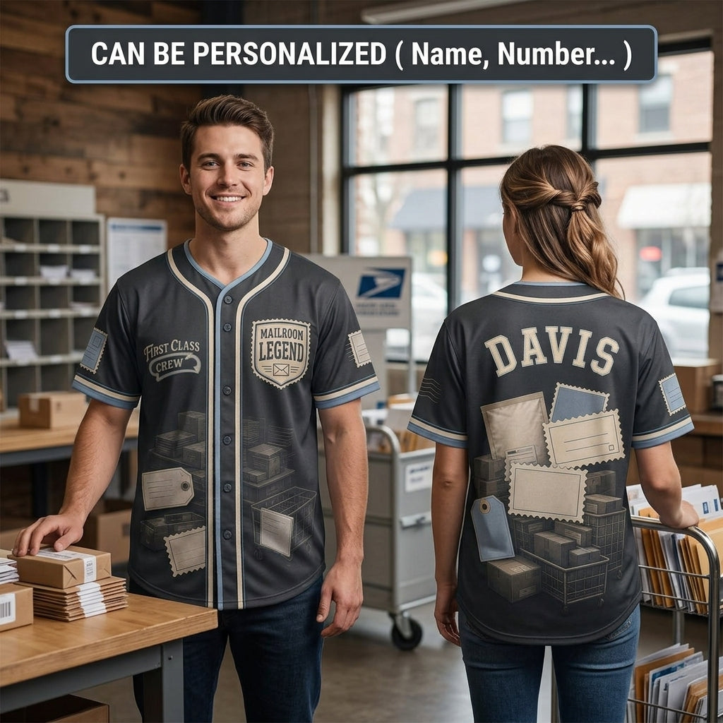 Personalized Mailroom Legend Baseball Jersey - Custom Name First Class Crew Postal Worker Gift