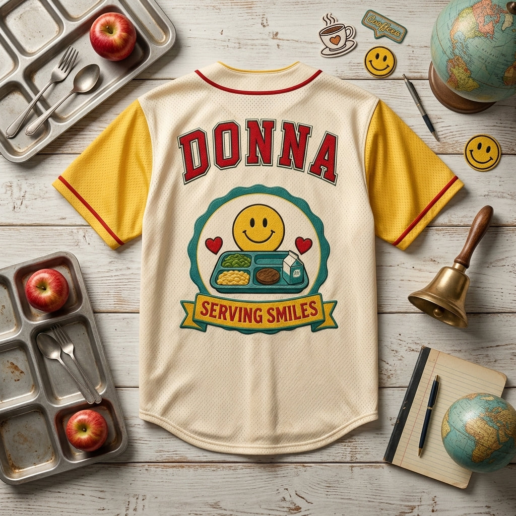 Personalized Serving Smiles Lunch Crew Baseball Jersey - Custom Name School Cafeteria Worker Gift