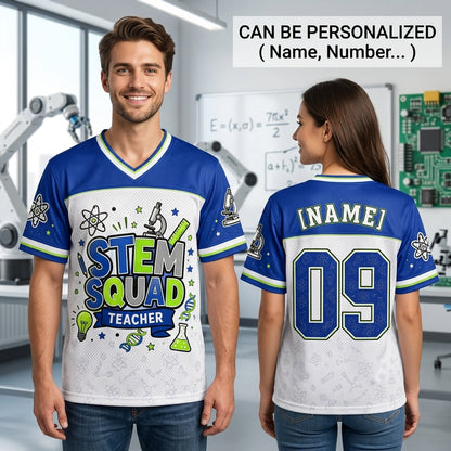 Personalized STEM Squad Teacher Football Jersey - Custom Name Science Educator Mesh Shirt