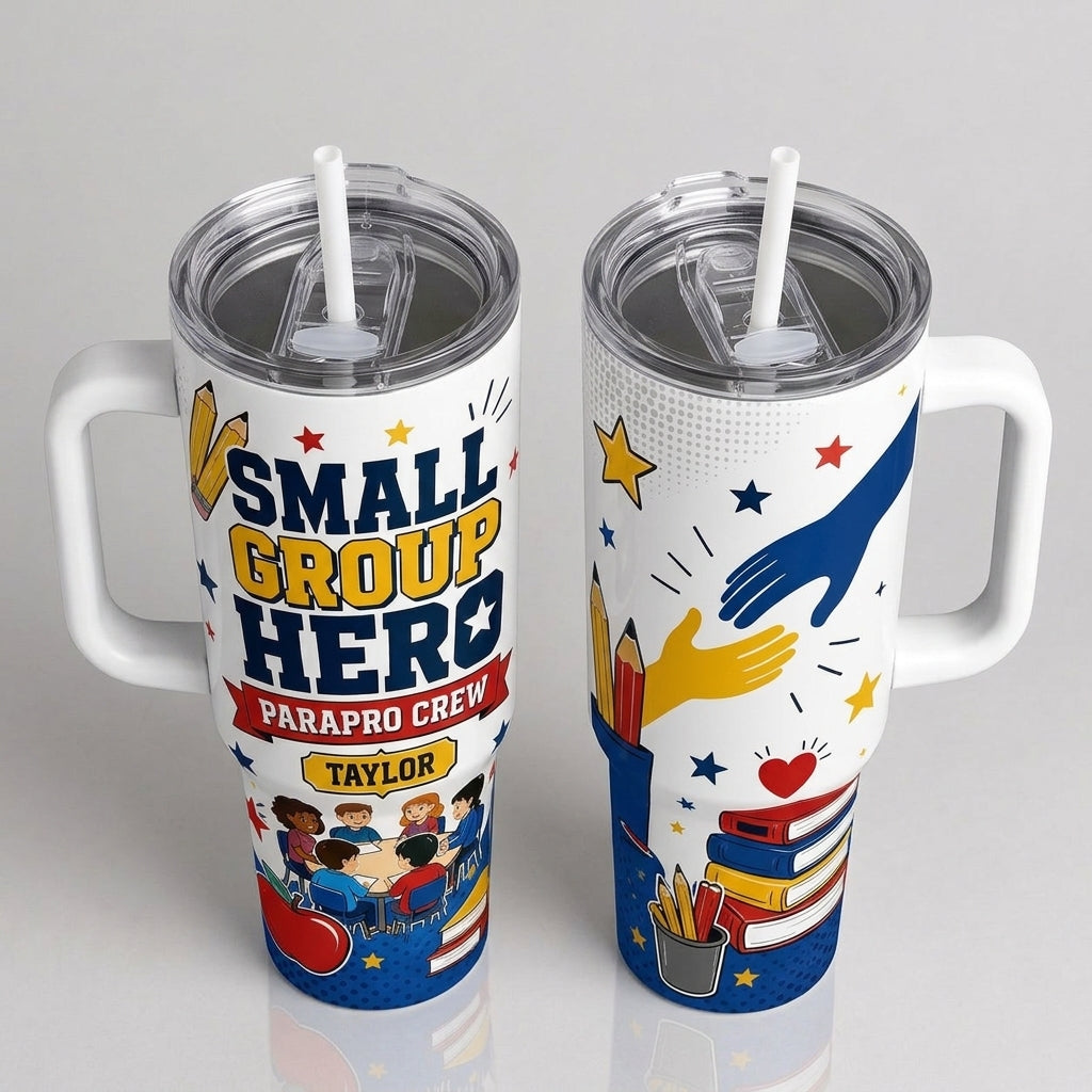 Personalized Small Group Hero Parapro Crew 40oz Tumbler with Handle - Custom Name Gift for Teacher Assistants