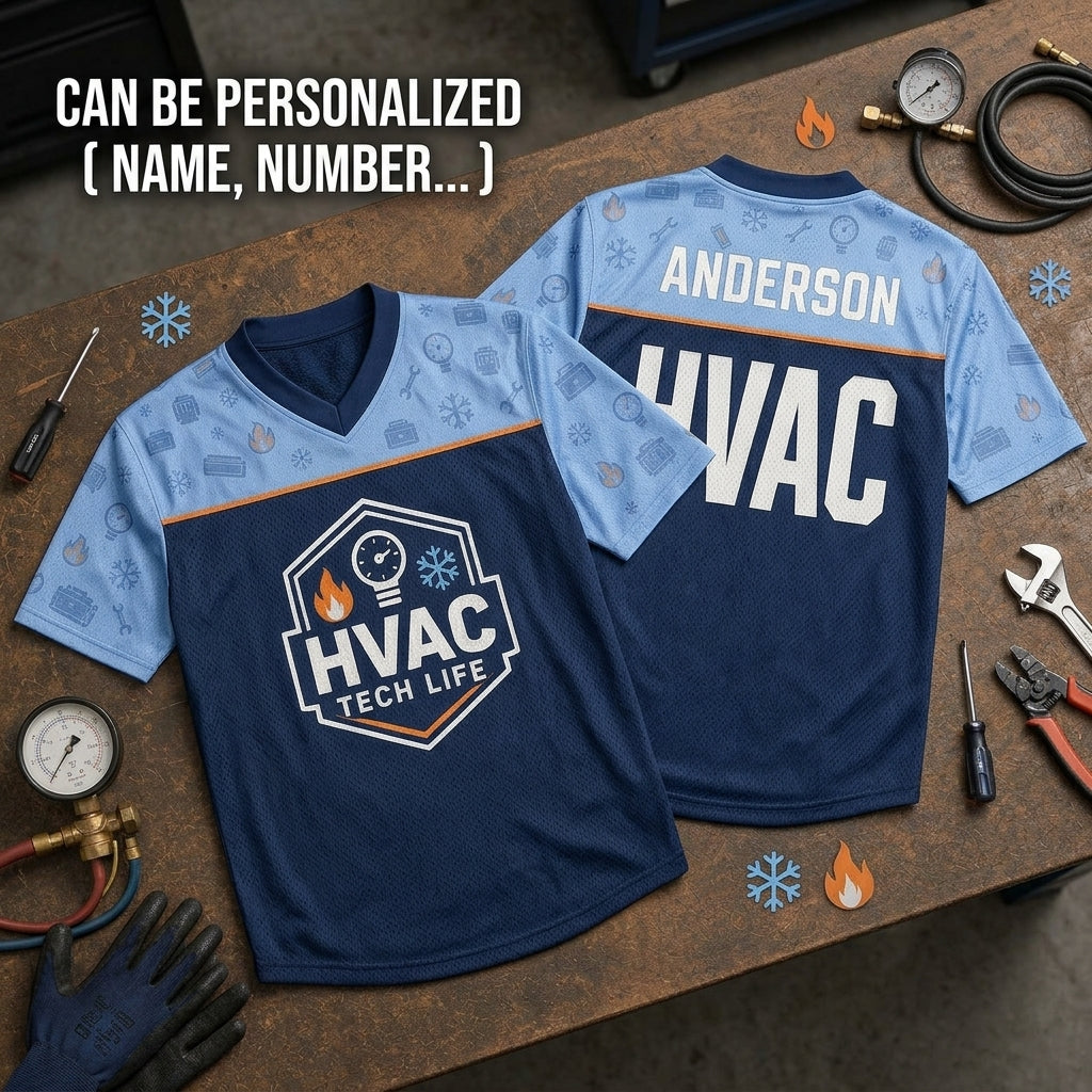Personalized HVAC Tech Life Football Jersey - Custom Name Technician Workwear - football jersey product view 2