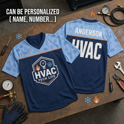 Personalized HVAC Tech Life Football Jersey - Custom Name Technician Workwear - football jersey product view 2