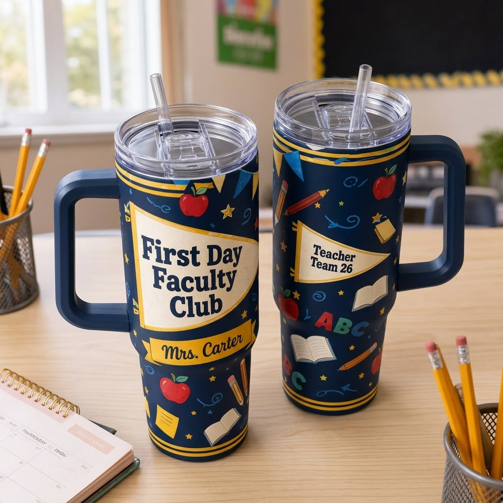Personalized First Day Faculty Club 40oz Tumbler with Handle - Custom Name Teacher Appreciation Gift