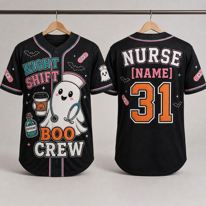 Personalized Night Shift Boo Crew Halloween Nurse Baseball Jersey - Custom Name Ghost Nurse Gift product view 3