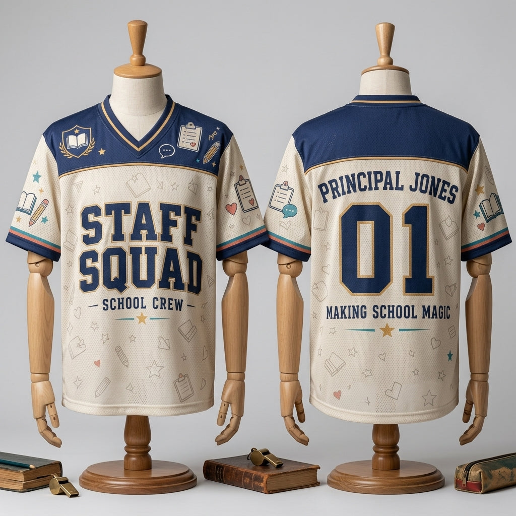 Personalized Staff Squad School Crew Baseball Jersey - Custom Name and Number Teacher Team Uniform