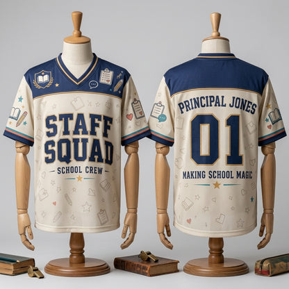 Personalized Staff Squad School Crew Baseball Jersey - Custom Name and Number Teacher Team Uniform
