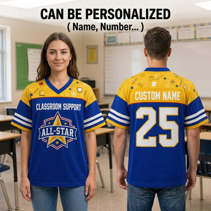 Personalized Classroom Support All-Star Football Jersey - Custom Teacher Shirt with Name & Number
