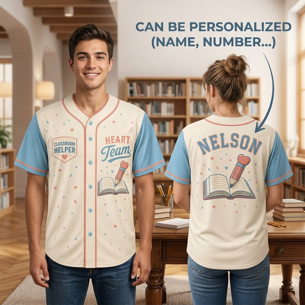 Personalized Classroom Helper Baseball Jersey - Custom Name Heart Team Teacher Gift