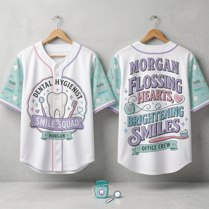 Personalized Dental Hygienist Smile Squad Baseball Jersey - Custom Name Dental Assistant Office Crew Gift