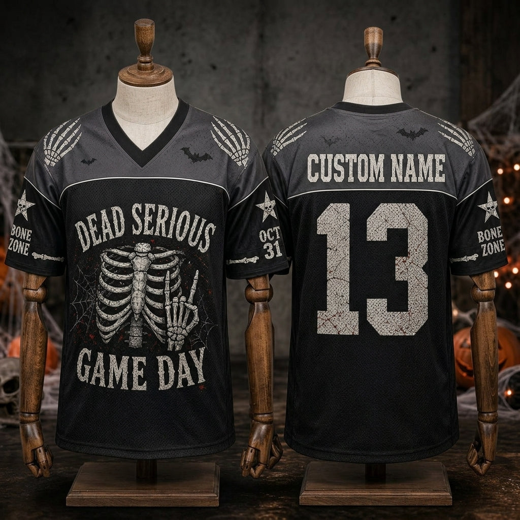 Personalized Dead Serious Game Day Halloween Football Jersey - Custom Name & Number Skeleton Mesh Jersey