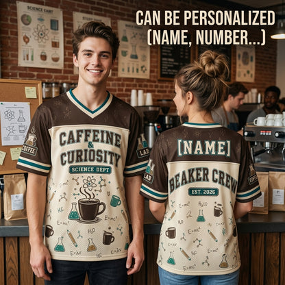 Personalized Caffeine & Curiosity Science Dept Jersey - Custom Name Beaker Crew Football Jersey