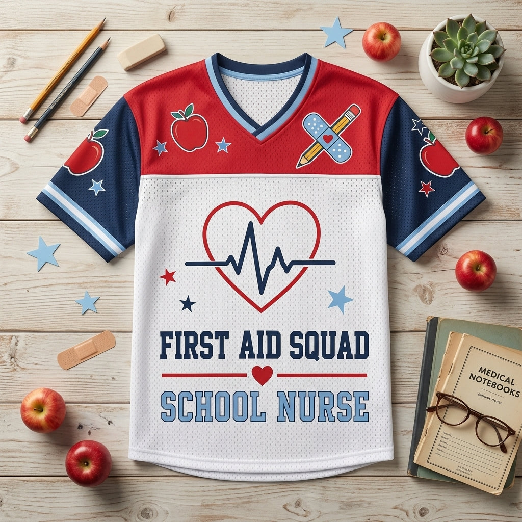 Personalized School Nurse Football Jersey - Custom Name & Number First Aid Squad Mesh Shirt