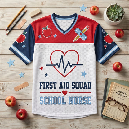Personalized School Nurse Football Jersey - Custom Name & Number First Aid Squad Mesh Shirt