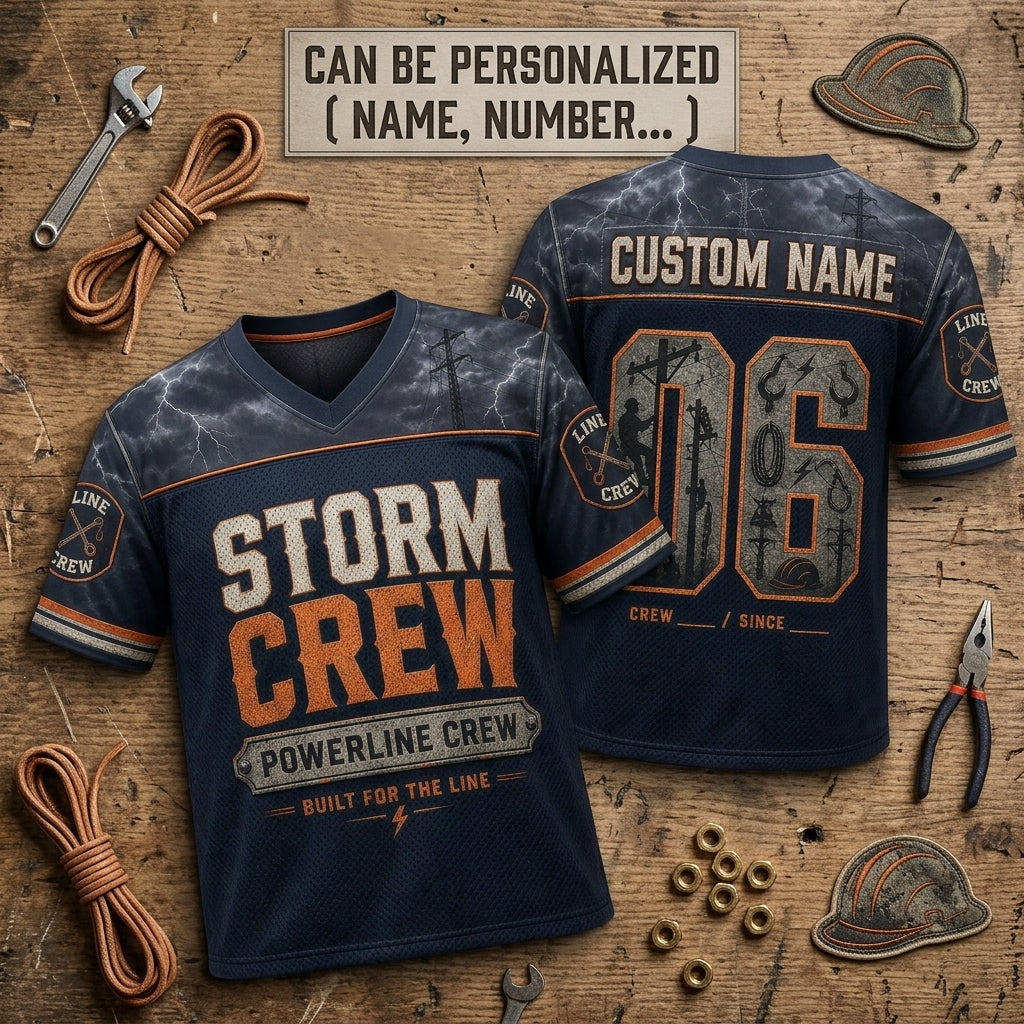 Personalized Storm Crew Powerline Lineman Football Jersey - Custom Name & Number Utility Worker Athletic Shirt