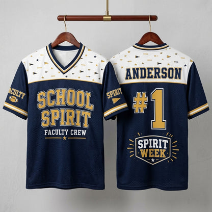 Personalized School Spirit Faculty Crew Football Jersey - Custom Name & Number Mesh Sportswear