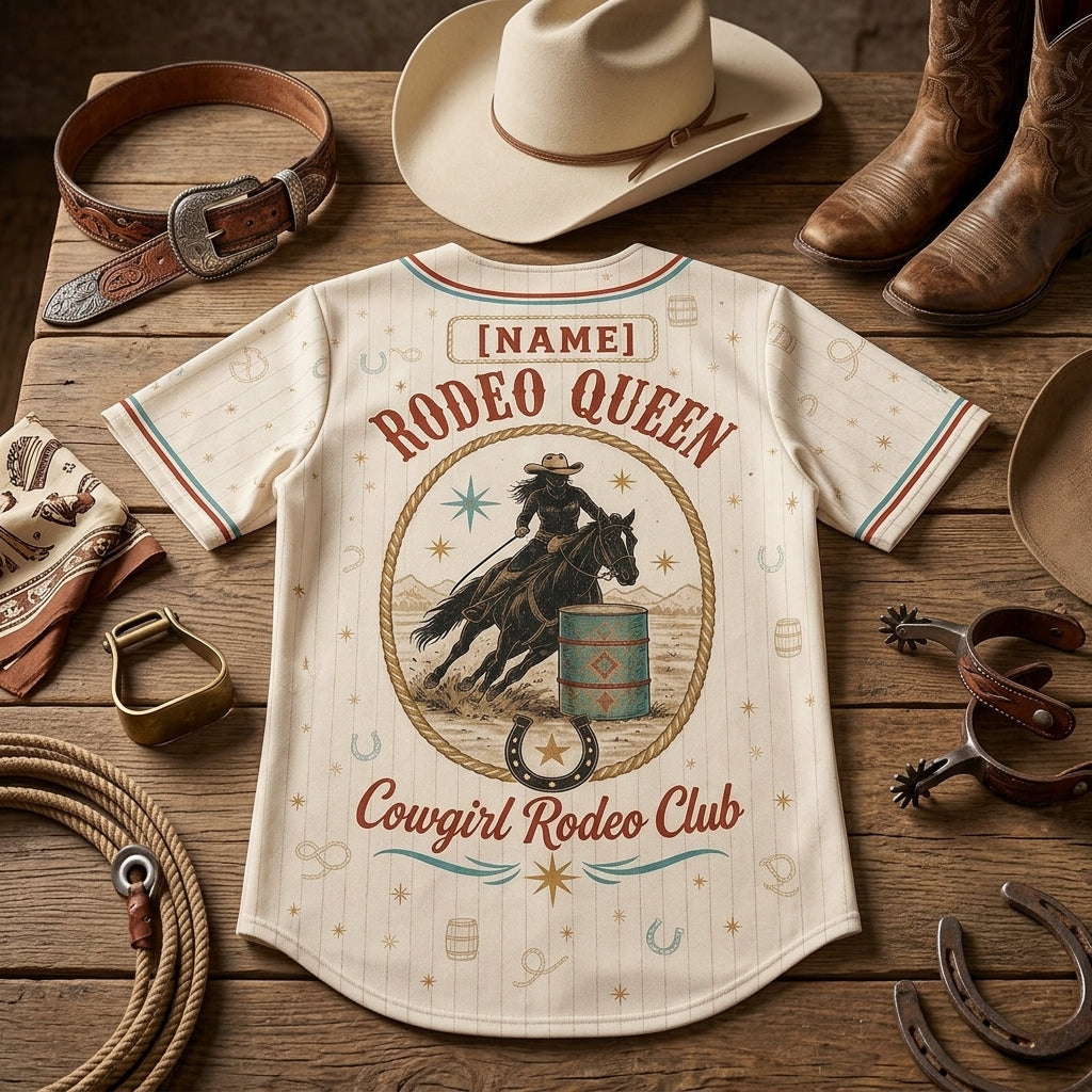 Personalized Rodeo Queen Energy Cowgirl Baseball Jersey - Custom Name Western Barrel Racing Shirt