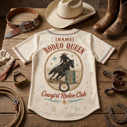 Personalized Rodeo Queen Energy Cowgirl Baseball Jersey - Custom Name Western Barrel Racing Shirt