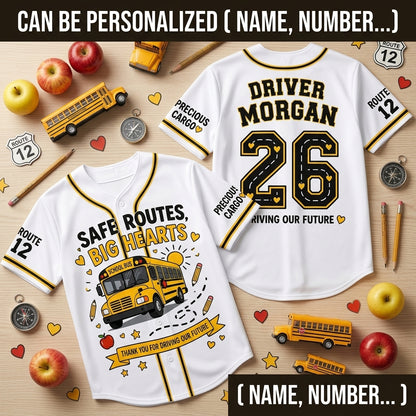 Personalized School Bus Driver Baseball Jersey - Custom Name, Route & Number Appreciation Gift