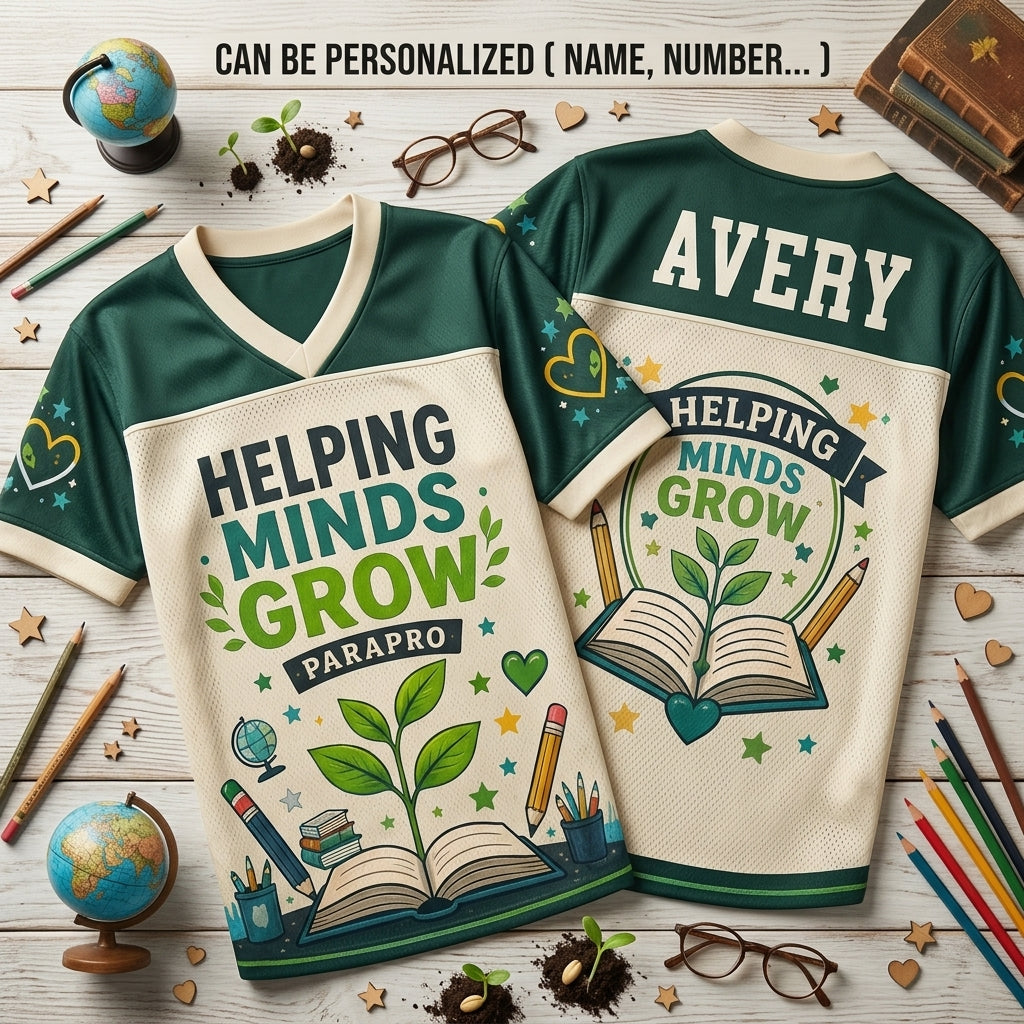 Personalized Paraprofessional Football Jersey - Custom Name Helping Minds Grow Teacher Gift