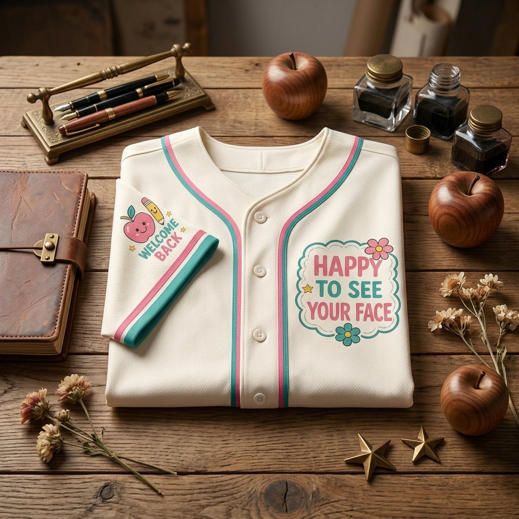 Personalized Teacher Baseball Jersey - So Happy To See Your Face Welcome Back School Shirt - Custom Educator Sports Top