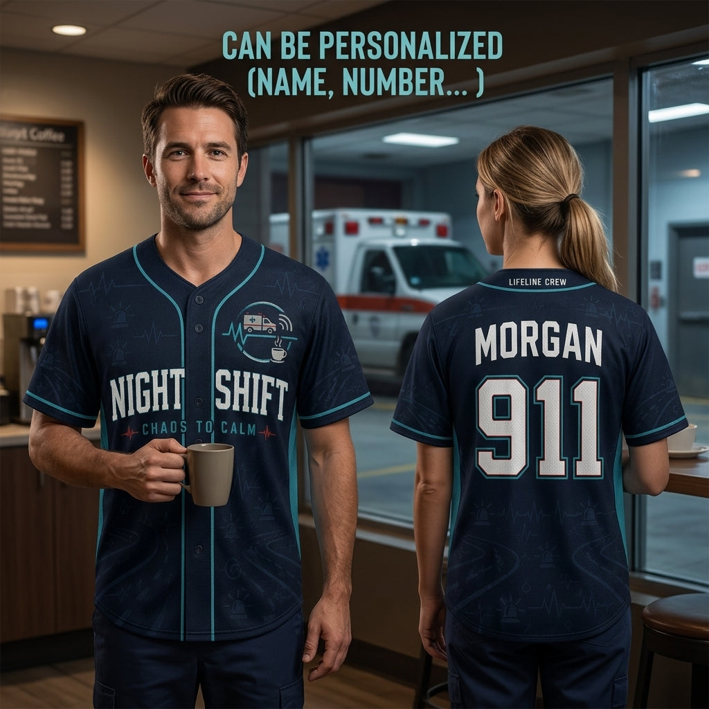 Personalized Night Shift EMS Baseball Jersey - Custom Name & Number Lifeline Crew Shirt for First Responders product view 2