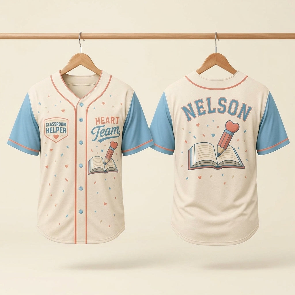 Personalized Classroom Helper Baseball Jersey - Custom Name Heart Team Teacher Gift