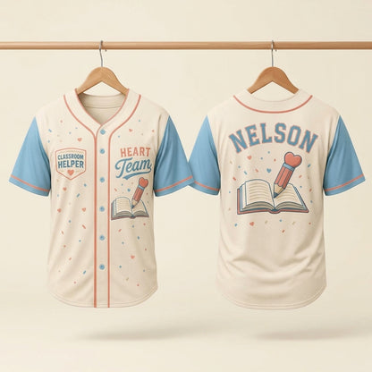 Personalized Classroom Helper Baseball Jersey - Custom Name Heart Team Teacher Gift