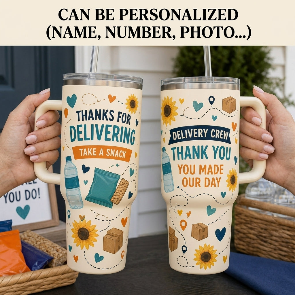 Personalized Delivery Crew Appreciation 40oz Tumbler with Handle - Custom Thank You Gift for Mail Carrier