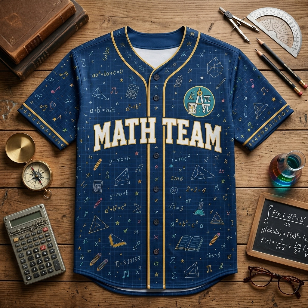 Personalized Math Team Baseball Jersey - Custom Name & Number Math MVP Jersey for Students & Teachers
