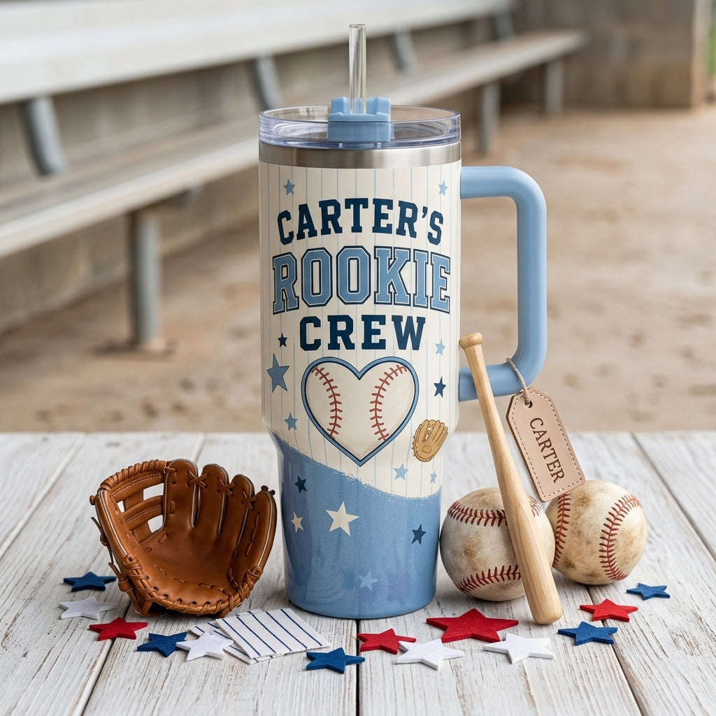 Personalized Baseball Mom 40oz Tumbler with Handle - Custom Name Rookie Crew First Season Gift