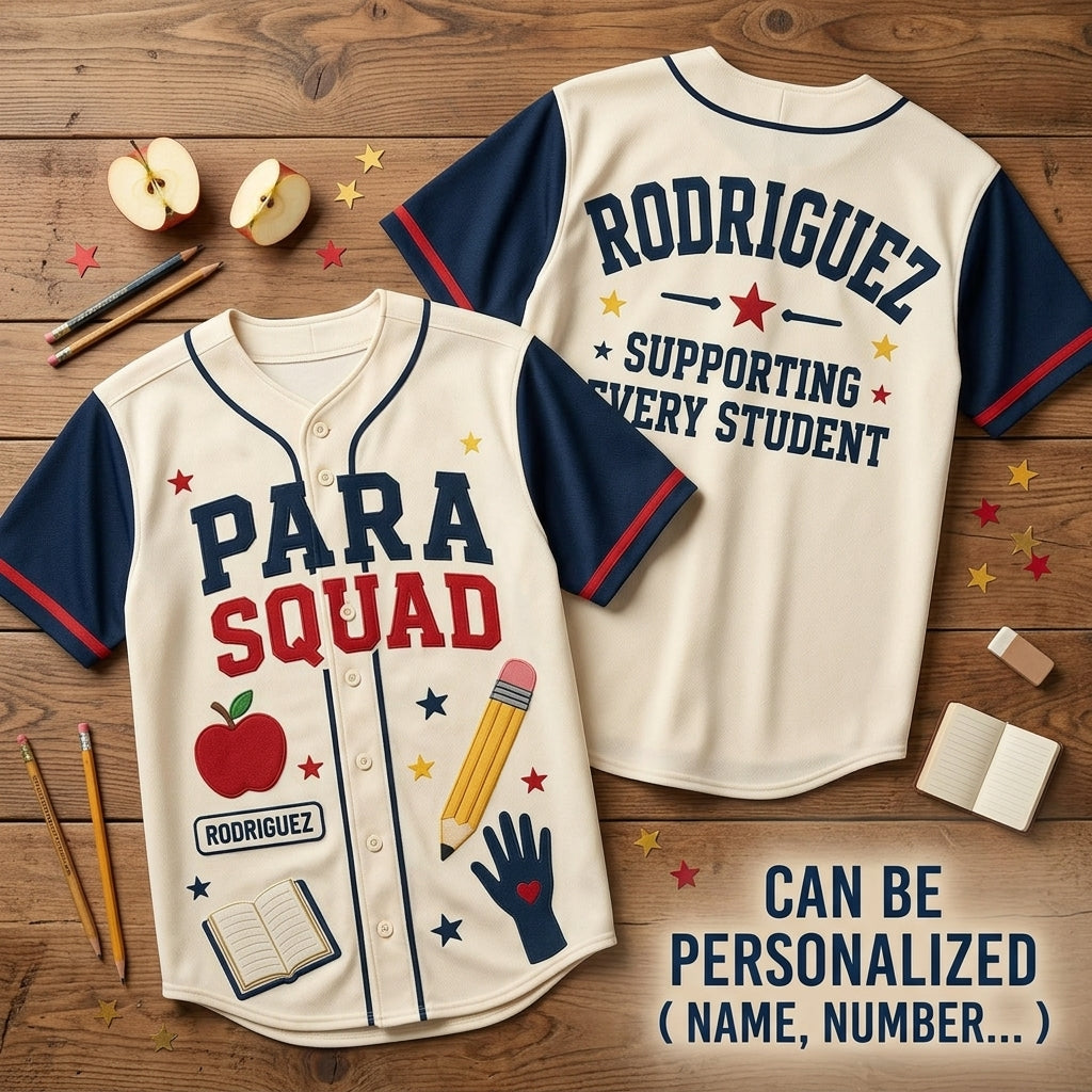 Personalized Para Squad Baseball Jersey - Custom Name Paraprofessional Gift - Supporting Every Student School Uniform
