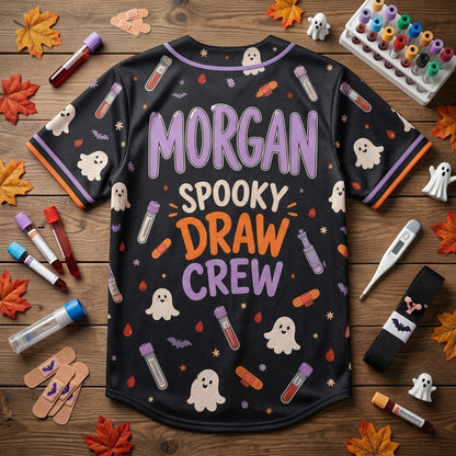 Personalized Phlebotomy Boo Crew Halloween Baseball Jersey - Custom Name Phlebotomist Spooky Draw Gift