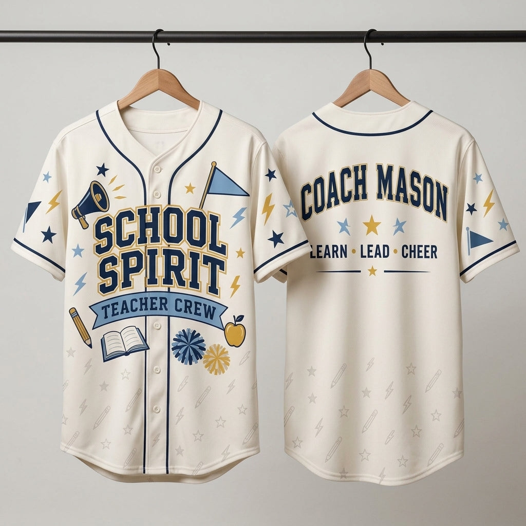 Personalized School Spirit Teacher Crew Baseball Jersey - Custom Name Back Educator Gift