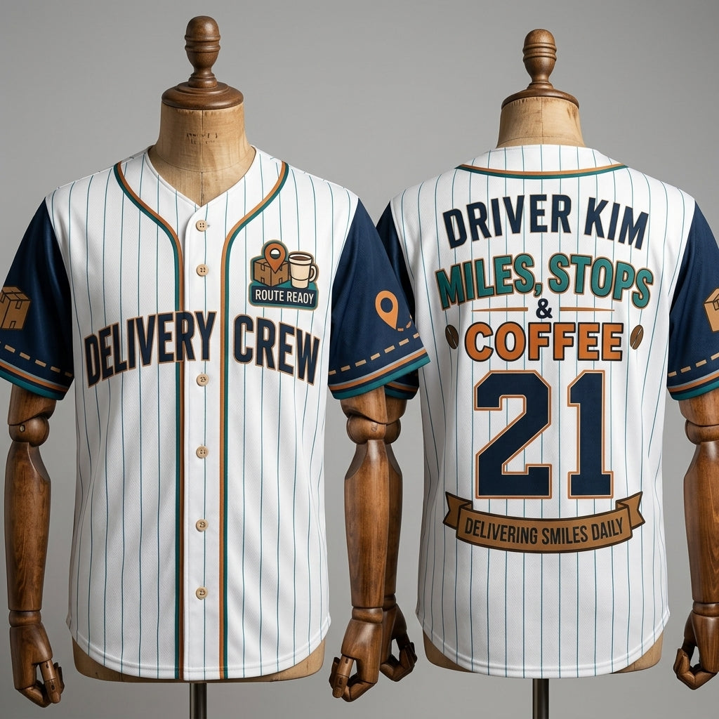 Personalized Delivery Driver Baseball Jersey - Custom Name & Number Logistics Crew Pinstripe Uniform