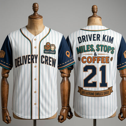 Personalized Delivery Driver Baseball Jersey - Custom Name & Number Logistics Crew Pinstripe Uniform