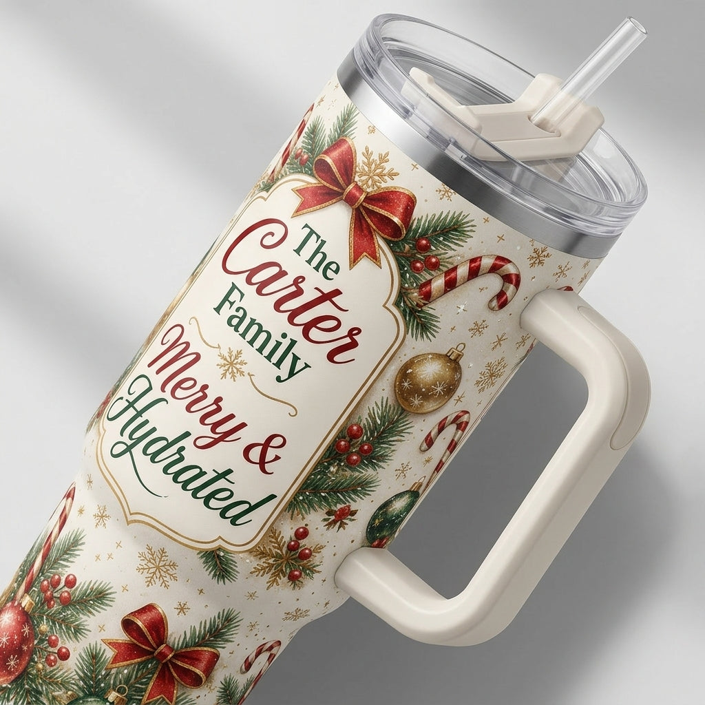 Personalized Christmas Family Name 40oz Tumbler with Handle - Custom Holiday Sips 2026 Insulated Travel Mug